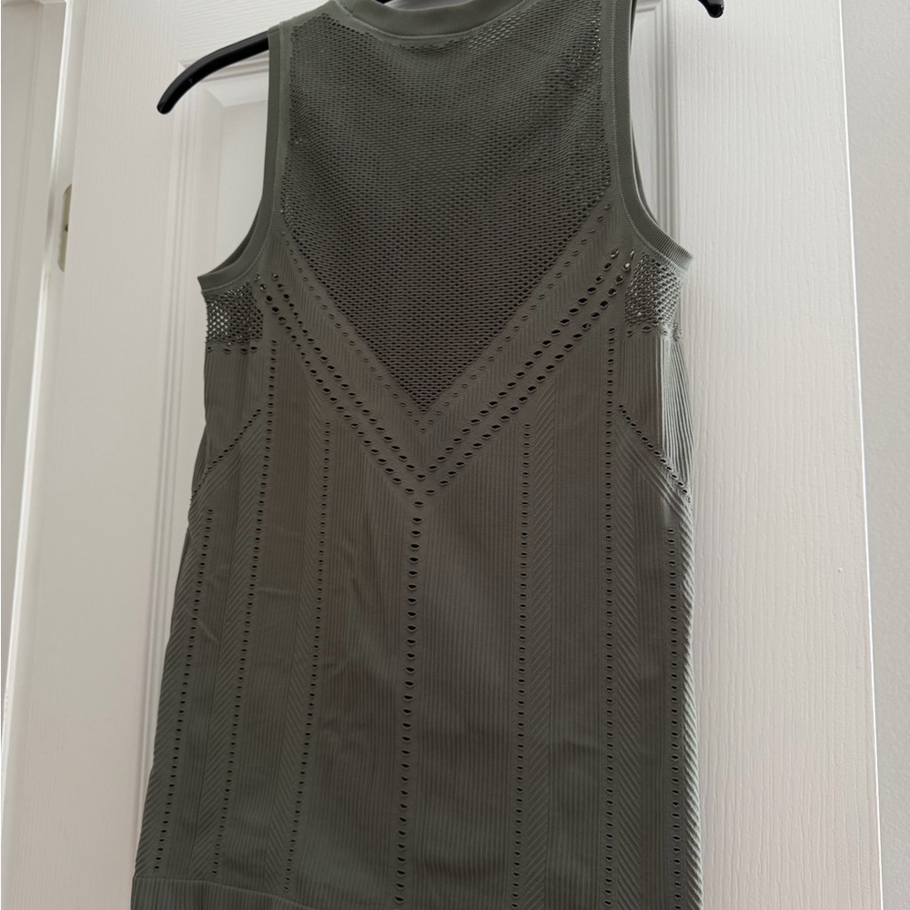 Athleta Olive Green Mesh-Detail Tank
